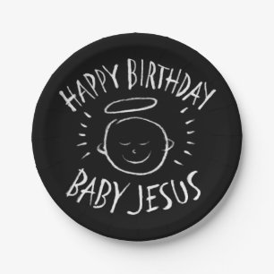 Happy Birthday Baby Jesus - Christmas Chalkboard Paper Plate
