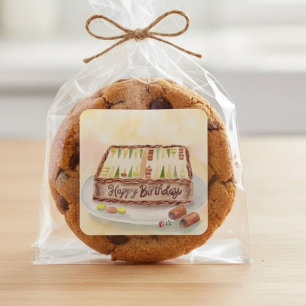 Happy Birthday Backgammon Chocolate Cake Square Sticker