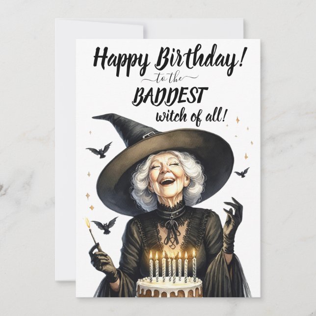 Happy Birthday BADDEST Witch! Flat Holiday Card (Front)