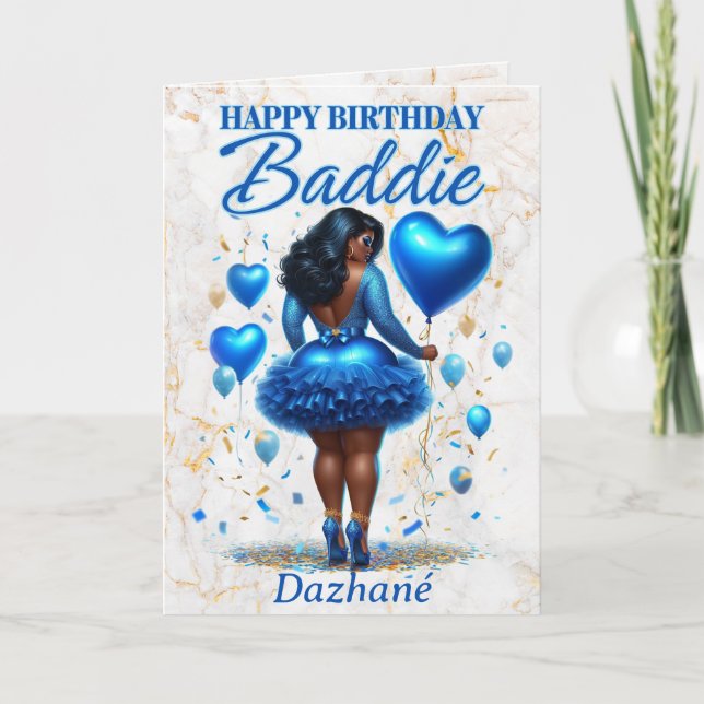 Happy Birthday Baddie Sparkling Blue Glam Card (Front)