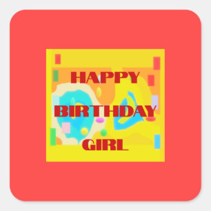 Happy Birthday bags of fun colours yellow and oran Square Sticker