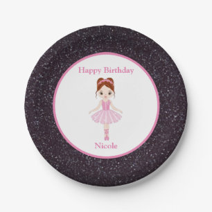 Happy Birthday Ballerina Black Sparkle Paper Plate