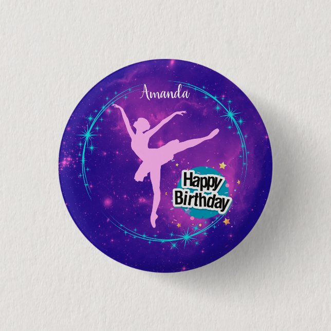 Happy Birthday Ballerina Galaxy Personalized  1 Inch Round Button (Front)