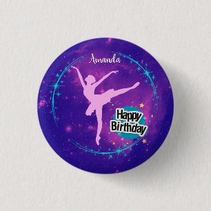 Happy Birthday Ballerina Galaxy Personalized  1 Inch Round Button