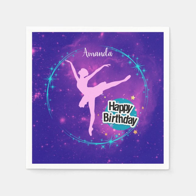 Happy Birthday Ballerina Galaxy Personalized  Napkin (Front)