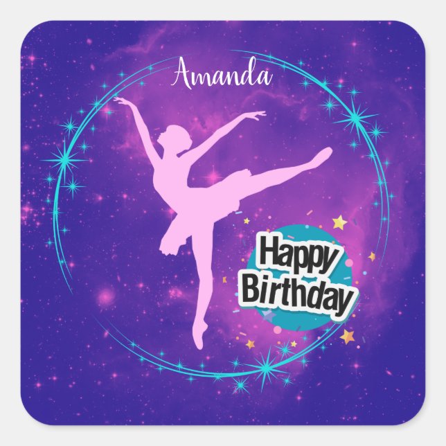 Happy Birthday Ballerina Galaxy Personalized  Square Sticker (Front)