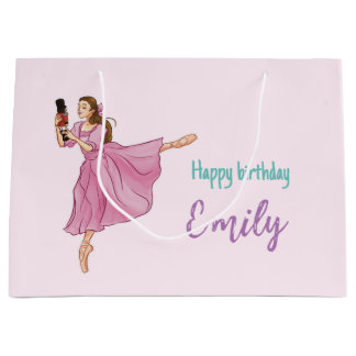 Happy Birthday - Ballerina Nutcracker with Name Large Gift Bag