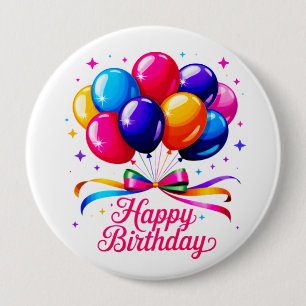 Happy Birthday Balloon 4 Inch Round Button