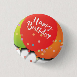 Happy Birthday Balloon and Confetti Celebration 1 Inch Round Button