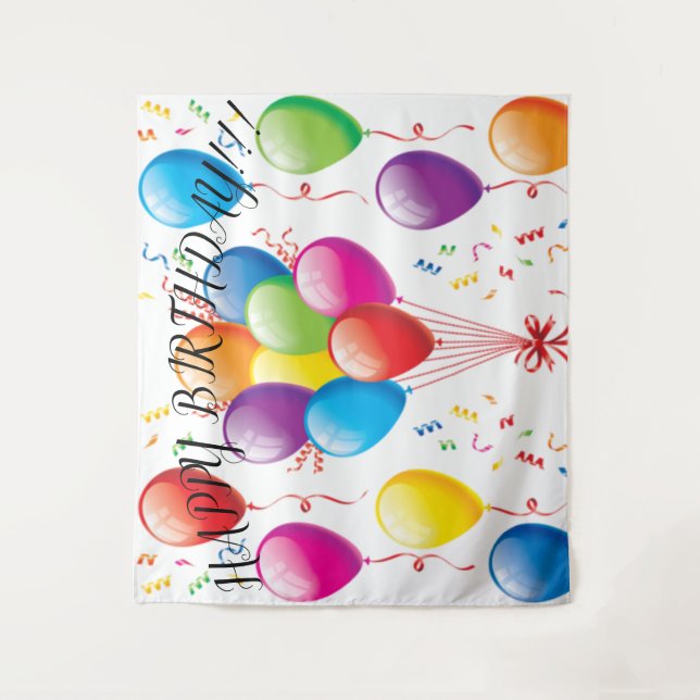 Happy Birthday Balloon Backdrop & Banner Tapestry (Front)