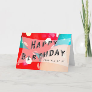 happy birthday balloon blue pink red coworker card