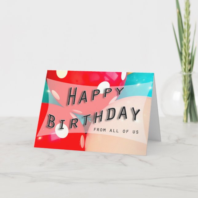 happy birthday balloon blue pink red coworker card (Front)