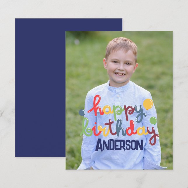 Happy Birthday Balloon Customizable Card (Front/Back)