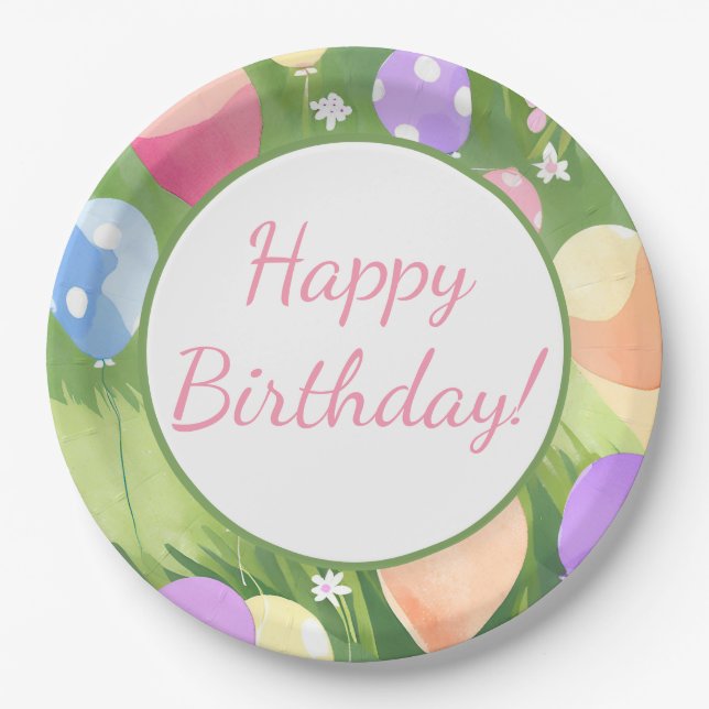 Happy Birthday! Balloon Paper Plate (Front)
