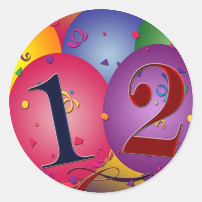 Happy Birthday balloons - 12th birthday Classic Round Sticker (Front)