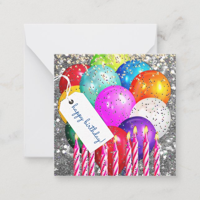 Happy Birthday Balloons and Candles high def. Note Card (Front)