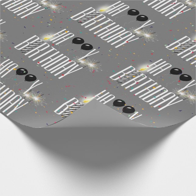 Happy Birthday Balloons and Confetti   Wrapping Paper (Corner)