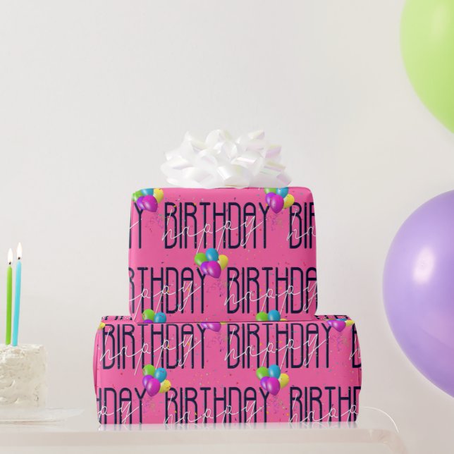 Happy Birthday Balloons and Confetti  Wrapping Paper (Party Gifts)