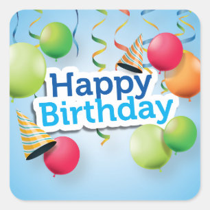 Happy Birthday Balloons and Hats Square Sticker
