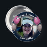 Happy Birthday Balloons and Photo Pink 3 Inch Round Button<br><div class="desc">All text is adjustable! Fun balloons and confetti happy birthday one photo button. All artwork designed by Valarie Wade.</div>