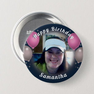 Happy Birthday Balloons and Photo Pink 3 Inch Round Button