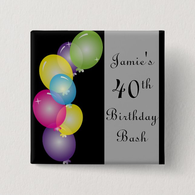 Happy Birthday Balloons Bash | DIY Text 2 Inch Square Button (Front)
