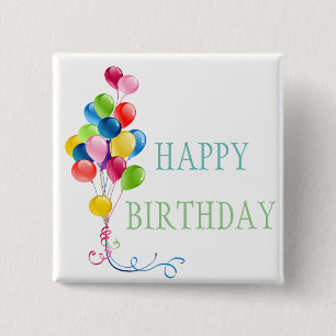Happy Birthday Balloons  Classic Round  2 Inch Square Button
