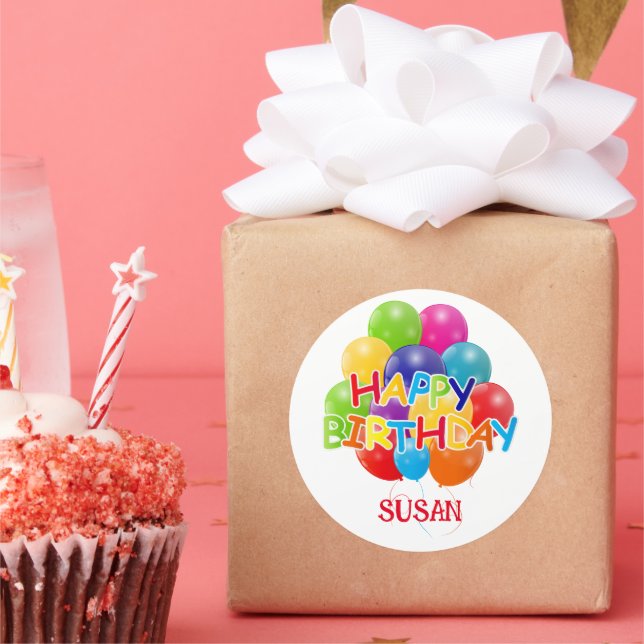 Happy Birthday Balloons Classic Round Sticker (Party)