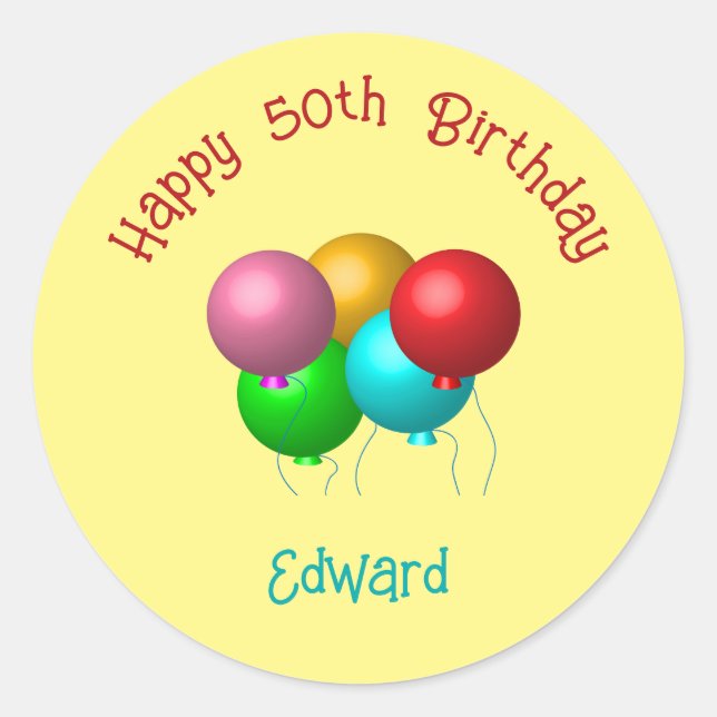 Happy Birthday Balloons Custom Text Year Classic Round Sticker (Front)