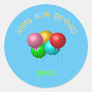 Happy Birthday Balloons Custom Text Year  Classic Round Sticker