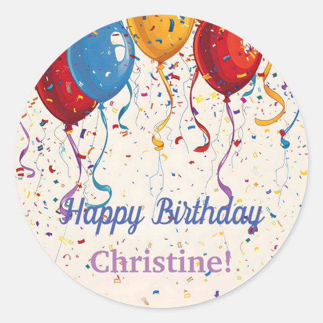 Happy Birthday Balloons Customizable Design  Classic Round Sticker (Front)
