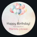 Happy Birthday Balloons Gift Stickers / Labels<br><div class="desc">These colourful rainbow background Happy Birthday Balloon design gift stickers can be personalized with your name.  Adds a colourful splash to every gift you give. Stickers are round shape.</div>