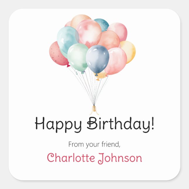 Happy Birthday Balloons Gift Stickers / Labels (Front)