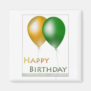 Happy Birthday Balloons Green and Gold Magnet