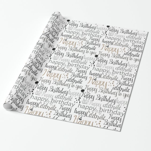 Happy Birthday Balloons Hats Celebration Wrapping Paper (Unrolled)