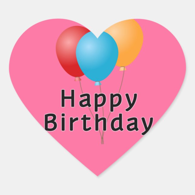 Happy Birthday Balloons Heart Sticker (Front)