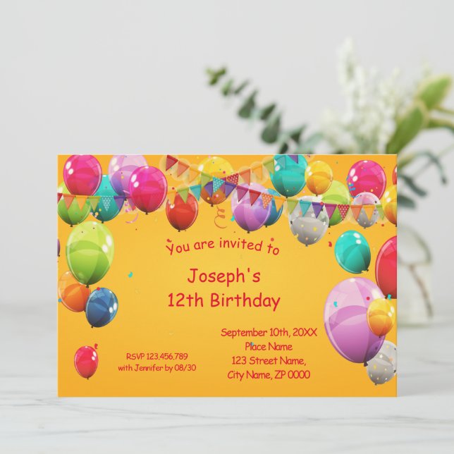 HAPPY BIRTHDAY BALLOONS  INVITATION (Standing Front)