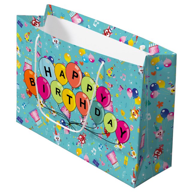 Happy Birthday Balloons Large Gift Bag (Front Angled)