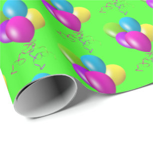 Happy Birthday Balloons on green Wrapping Paper