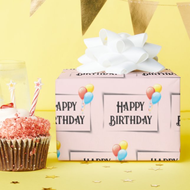 Happy Birthday Balloons On Pink Wrapping Paper (Birthday Party)