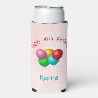 Happy Birthday Balloons Personalized Name Year Seltzer Can Cooler