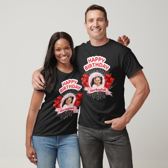 Happy Birthday Balloons Pink & Red Photo T-Shirt (Unisex)