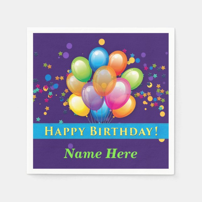 Happy Birthday Balloons - Purple Customize Napkin (Front)