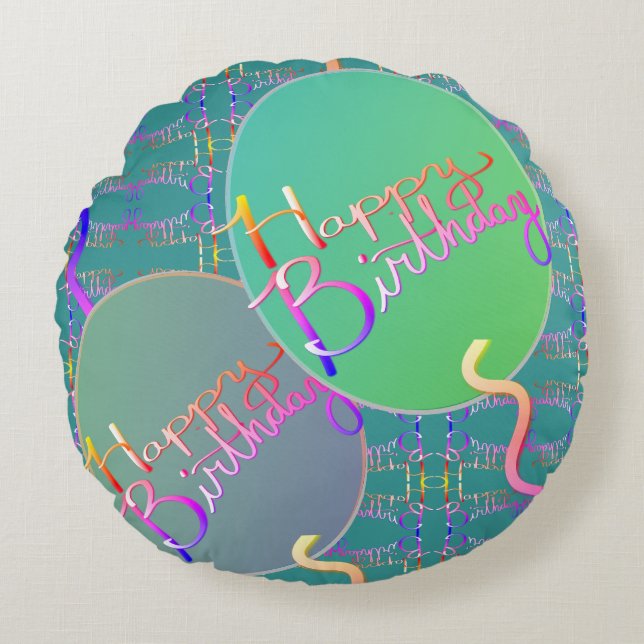 Happy Birthday Balloons Round Pillow (Front)