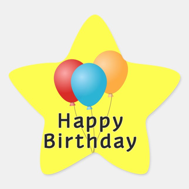 Happy Birthday Balloons Star Sticker (Front)