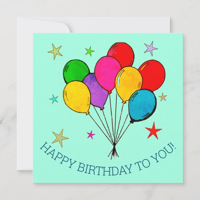 Happy Birthday Balloons & Stars Birthday Card (Front)