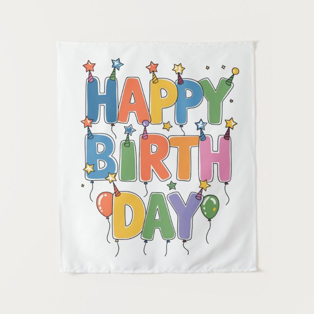 Happy Birthday Balloons Tapestry (Front)