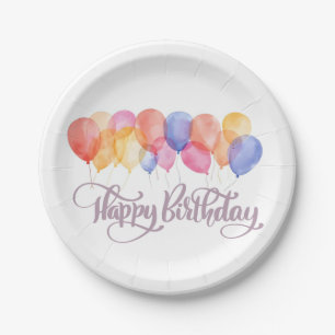 Happy Birthday Balloons Watercolor Birthday Party Paper Plate