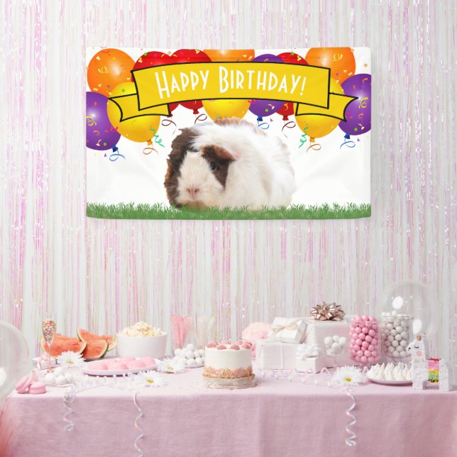 Happy Birthday Balloons White Guinea Pig Yellow Banner (Party)