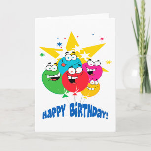 happy birthday balloons with faces cartoon card